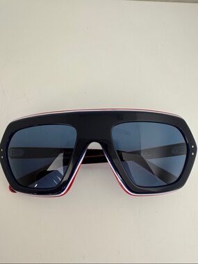 Emilio Pucci Oversized Shield Sunglasses Blue Lens Tricolor Frame